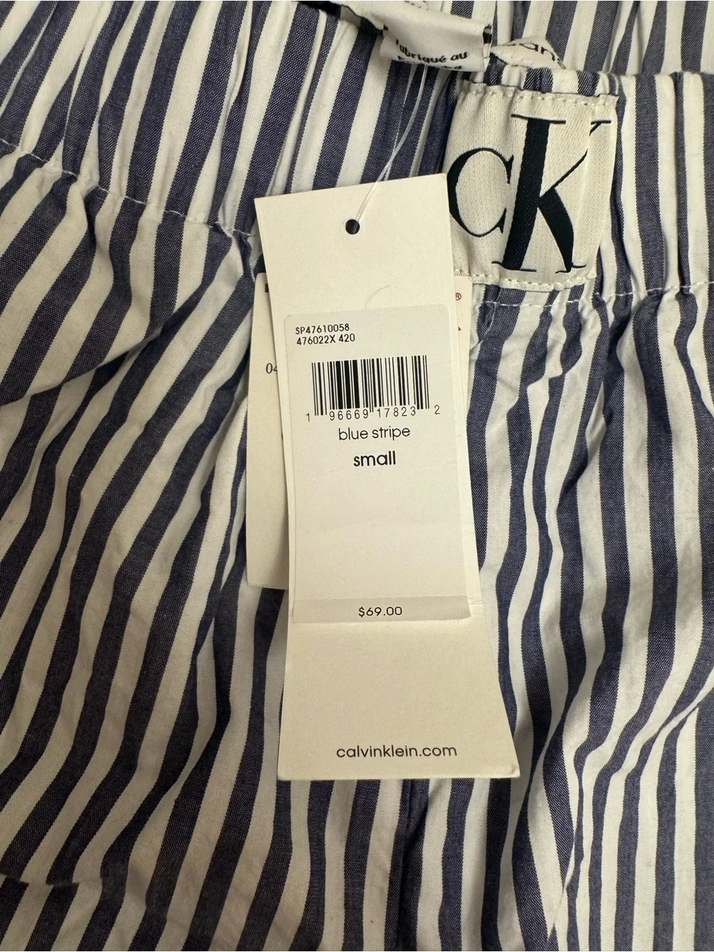 Calvin Klein Blue and White Striped Men’s Cotton Shorts